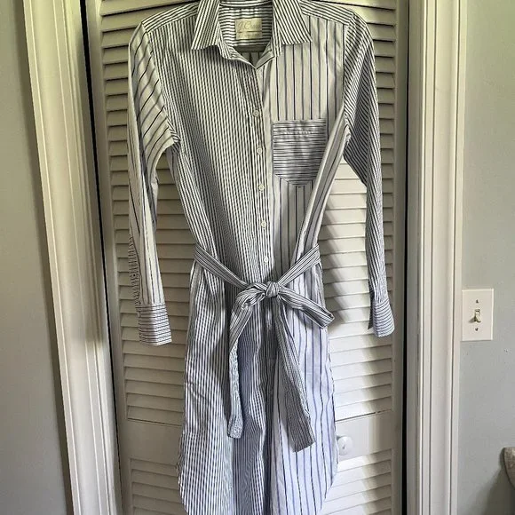 J. Crew Classic-fit cotton poplin shirtdress in mixed stripe Blue & White Size 2 - Picture 4 of 14